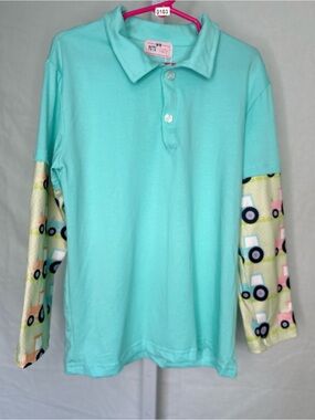 Pete + Lucy Fun On The Farm Tractor Polo Shirt Size 5 Milk Silk Long Sleeve